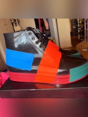 Melissa Men's Black High-Top Boots with Red and Blue Accents